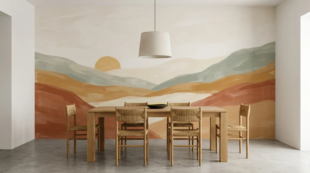 Comedor con mural pintado a mano