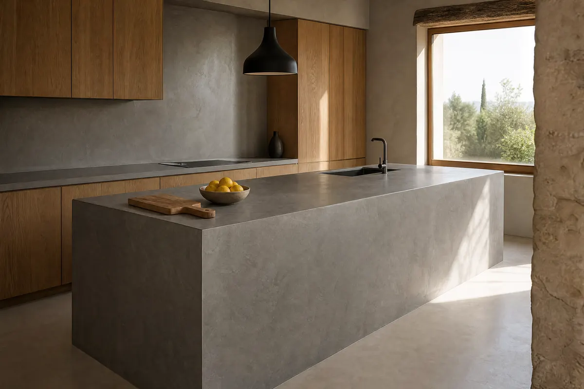 Isla de cocina en microcemento